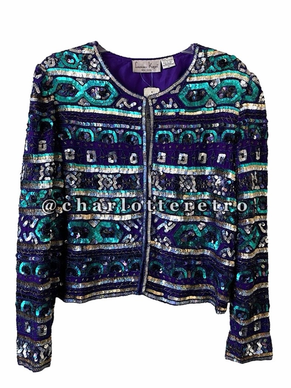 vtg Laurence Kazar Silk Sequin Jacket
